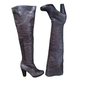 Made In Spain Leather Thigh High Heeled Boots Size 39